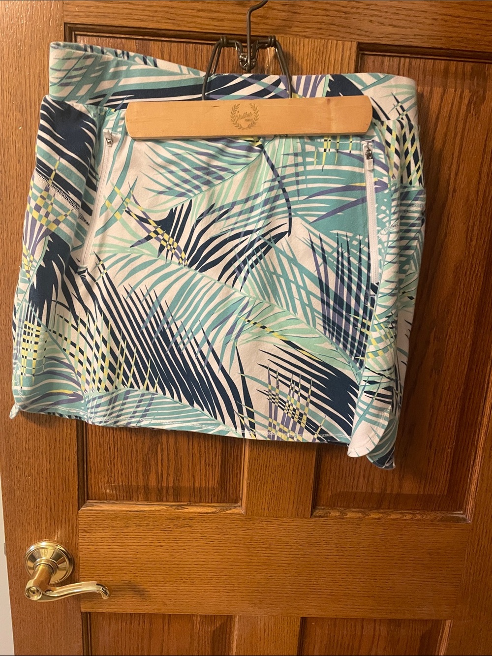 Palm Leaf Print Talbots Mini Skort in Teal & Navy